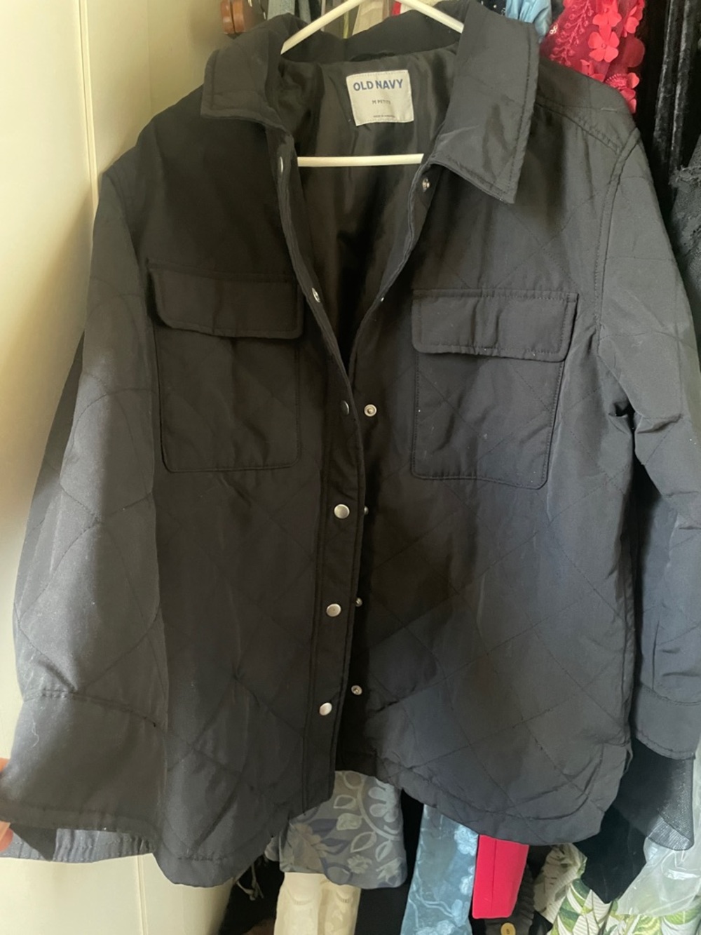 Old Navy Black Quilted Snap-Front Jacket